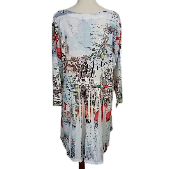 One World Graphic Tunic Top 1X Milan Artsy Plus Size Bling Asymmetric Sublimated - Picture 4 of 16